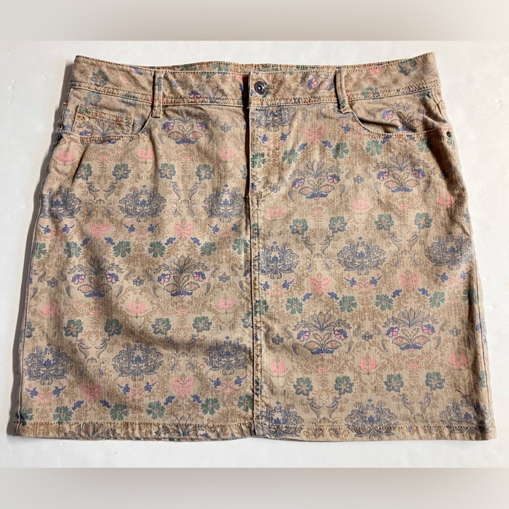 Women’s Denim Skirt,  14 (Modern Fit) Tan/Blue, Sonoma Life & Style, Khaki/Print